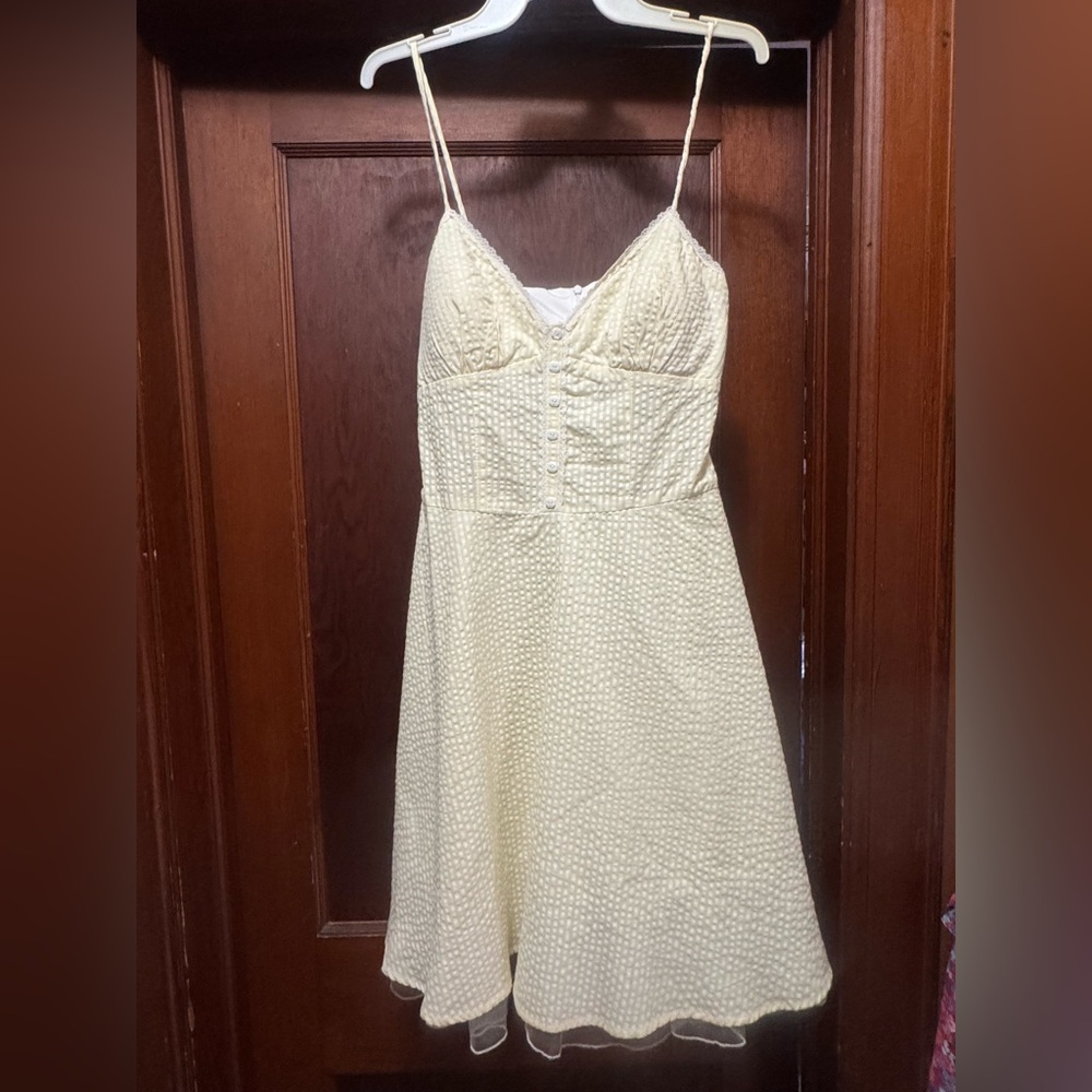 City Triangles Pale Yellow Textured Spaghetti Strap Dress
